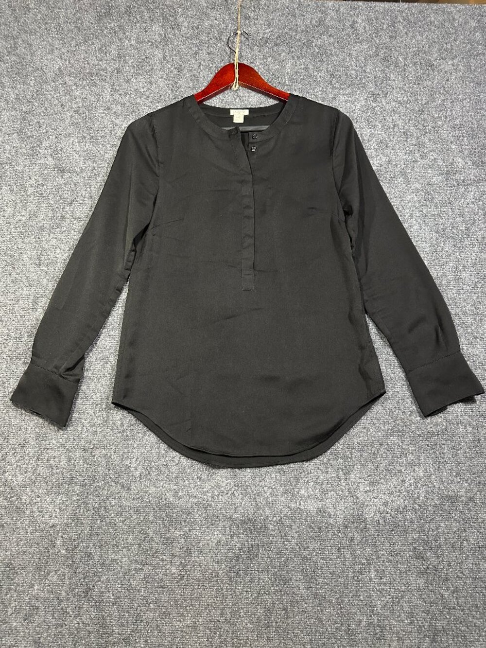 J Crew Top Womens XXS  Black Long Sleeve Button Cuff Popover Curved Hem